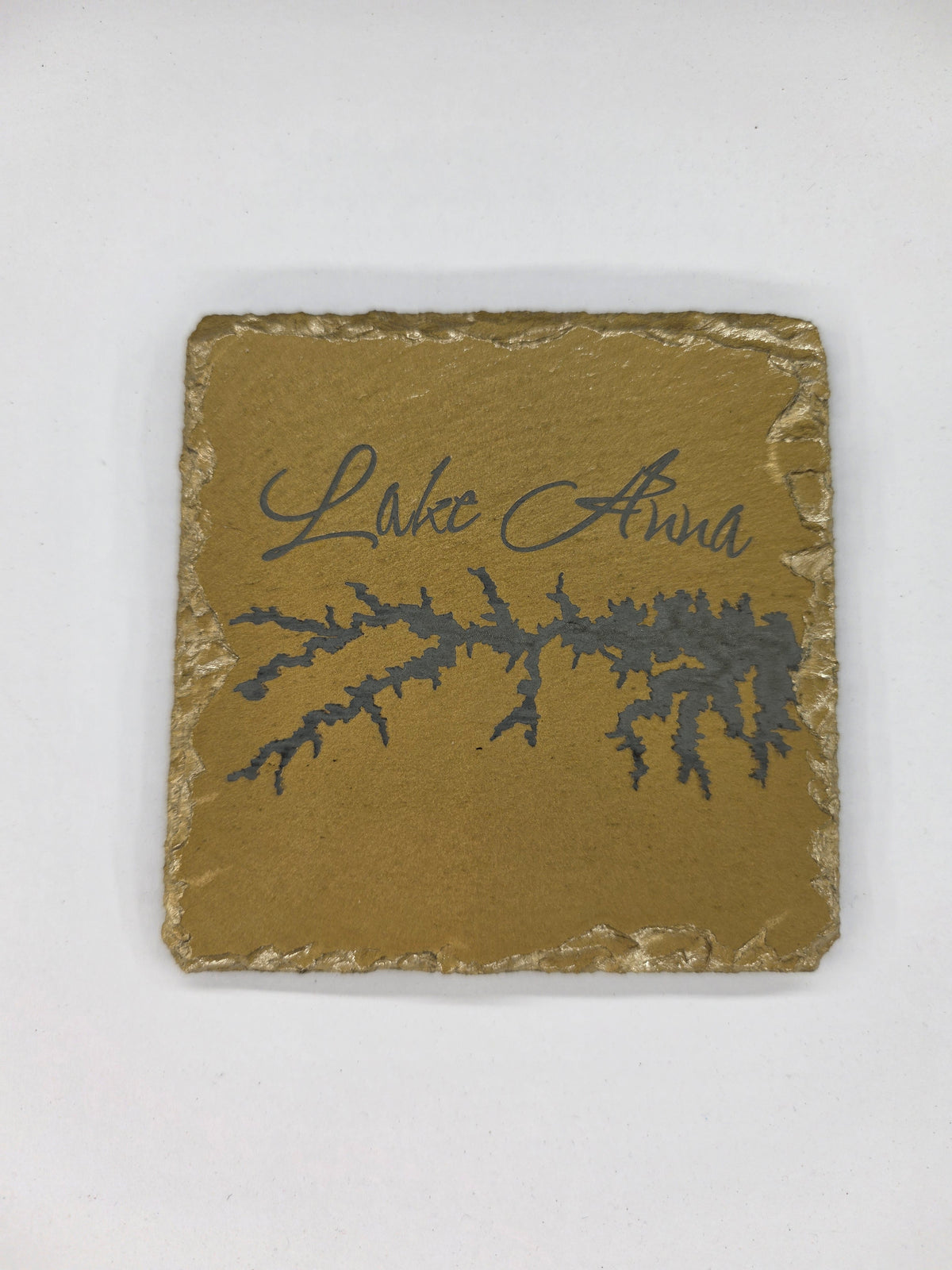 Custom Lake Name Slate Gold Coaster