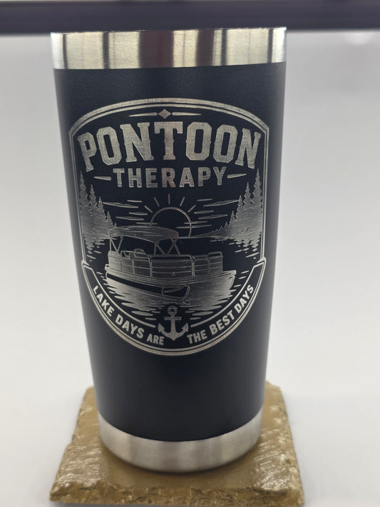 Pontoon Therapy Tumbler | Funny Lake Life Engraved Stainless Steel Cup